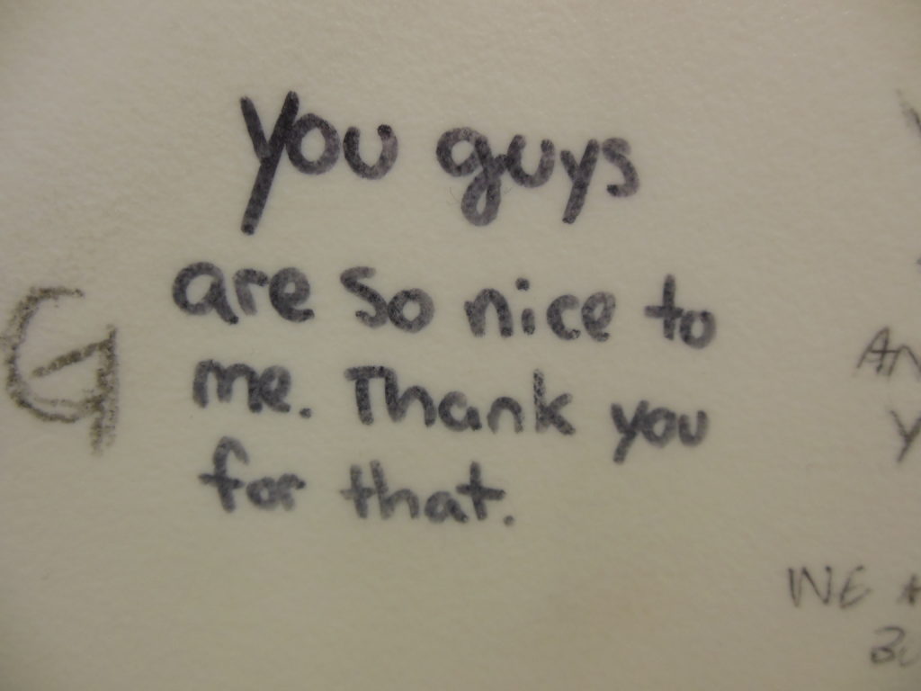 A rape victim's response to her supporters on the bathroom stall door